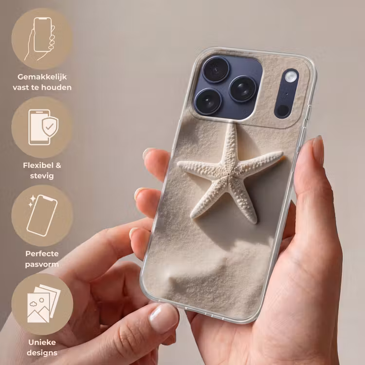 Strand - Zeester - Zand - Beige Telefoonhoesje iPhone 17 Pro klein -sfeer3_NL