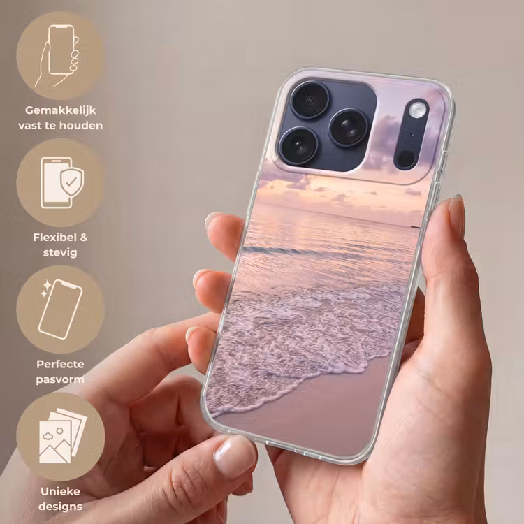 Strand - Zonsondergang - Natuur - Minimalistisch - Roze Telefoonhoesje iPhone 17 Pro klein -sfeer3_NL