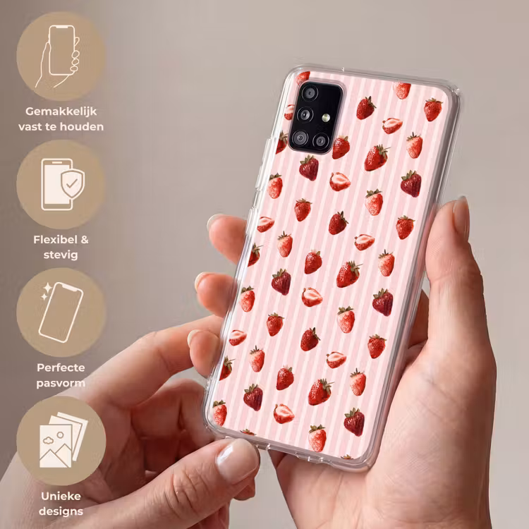 Strepen - Aardbei - Roze Telefoonhoesje Samsung Galaxy A51 5G klein 373 -sfeer3_NL