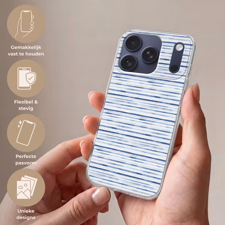 Strepen - Patroon - Blauw - Wit Telefoonhoesje iPhone 17 Pro klein 878 -sfeer3_NL