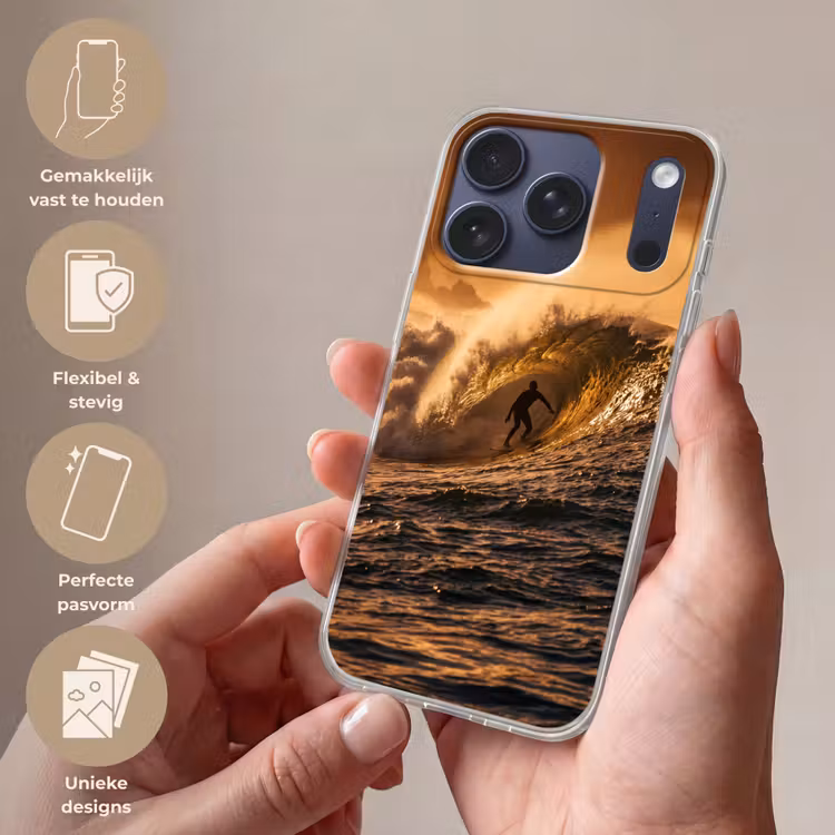 Surfer - Golf - Oceaan - Sport - Oranje Telefoonhoesje iPhone 17 Pro klein -sfeer3_NL