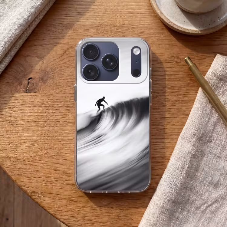 Surfer - Golf - Vervaagd - Zwart Telefoonhoesje iPhone 17 Pro klein -sfeer1