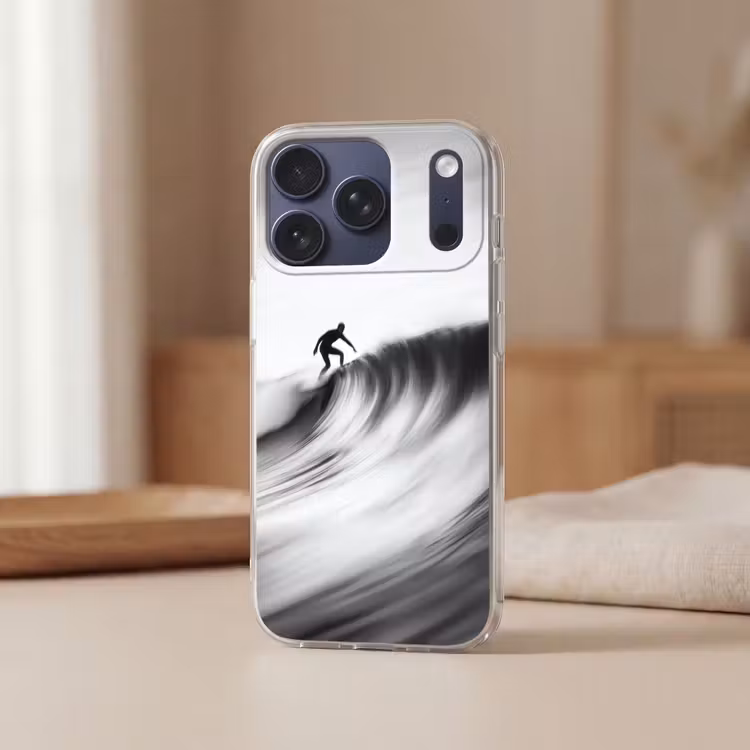 Surfer - Golf - Vervaagd - Zwart Telefoonhoesje iPhone 17 Pro klein -sfeer2