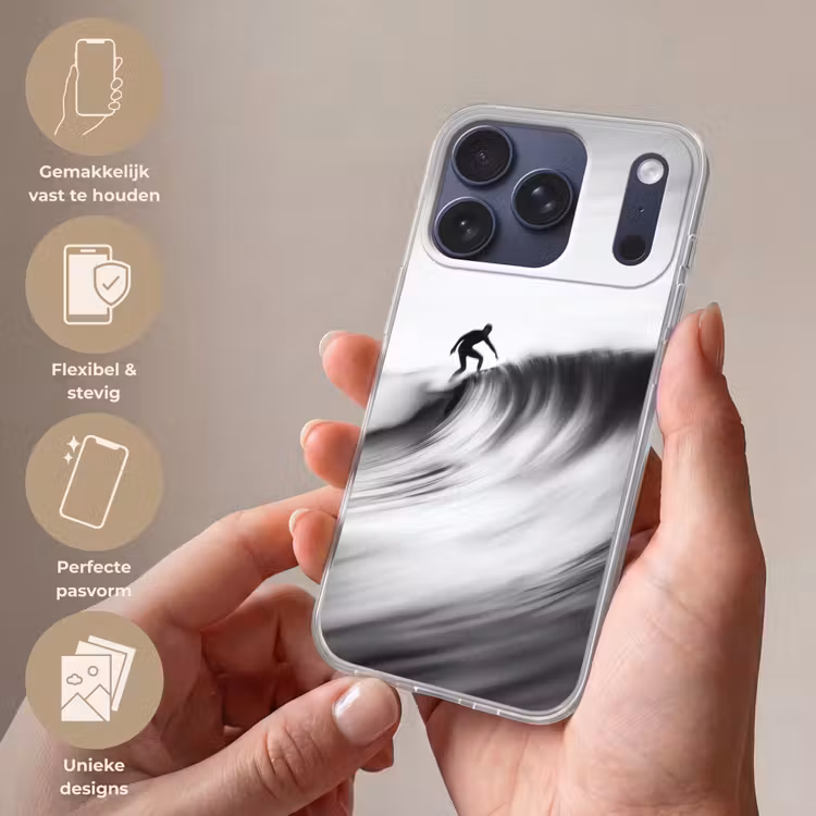 Surfer - Golf - Vervaagd - Zwart Telefoonhoesje iPhone 17 Pro klein -sfeer3_NL