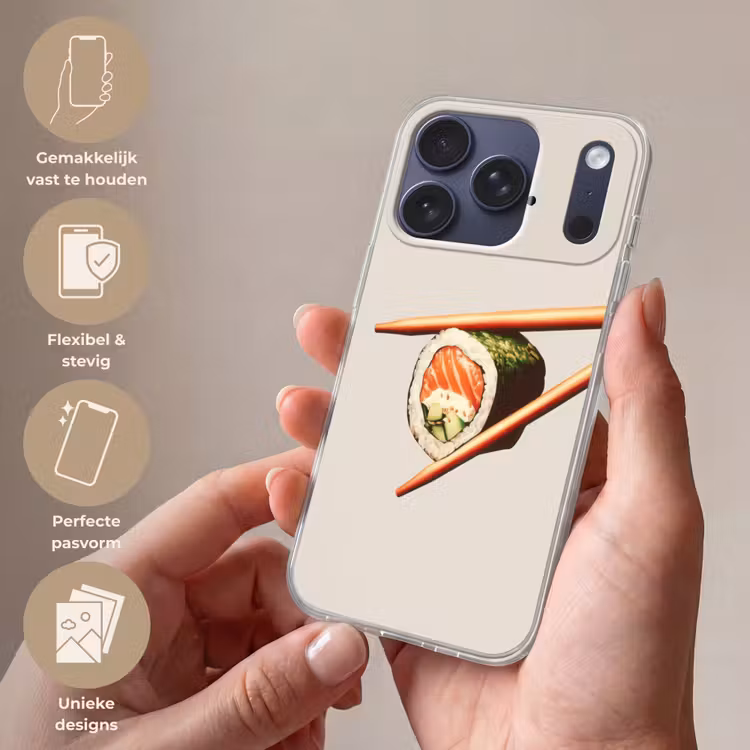 Sushi - Zalm - Rijst - Japans Telefoonhoesje iPhone 17 Pro klein -sfeer3_NL