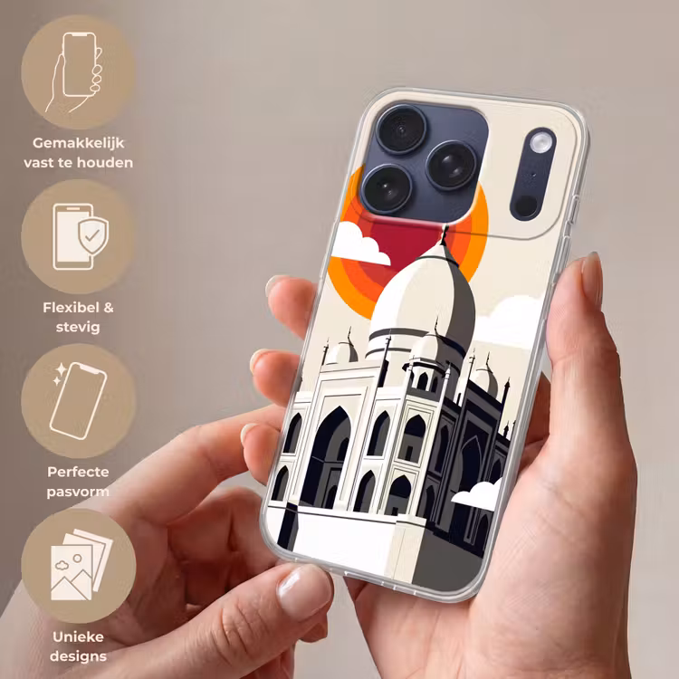 Taj Mahal - Zon - Koepel - Architectuur - India - Grafisch Telefoonhoesje iPhone 17 Pro klein -sfeer3_NL