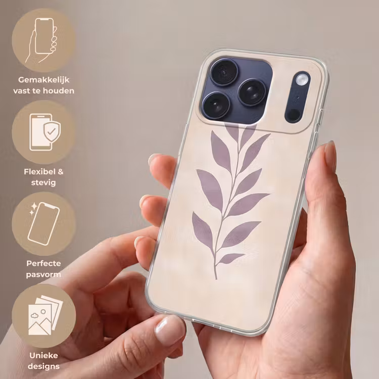 Tak - Bladeren - Minimalistisch - Beige Telefoonhoesje iPhone 17 Pro klein -sfeer3_NL