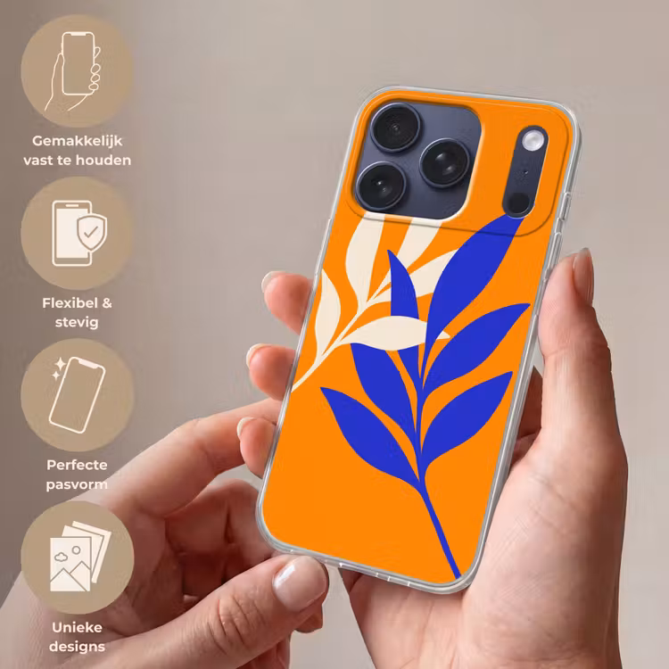 Takken - Bladeren - Minimalistisch - Blauw Telefoonhoesje iPhone 17 Pro klein -sfeer3_NL