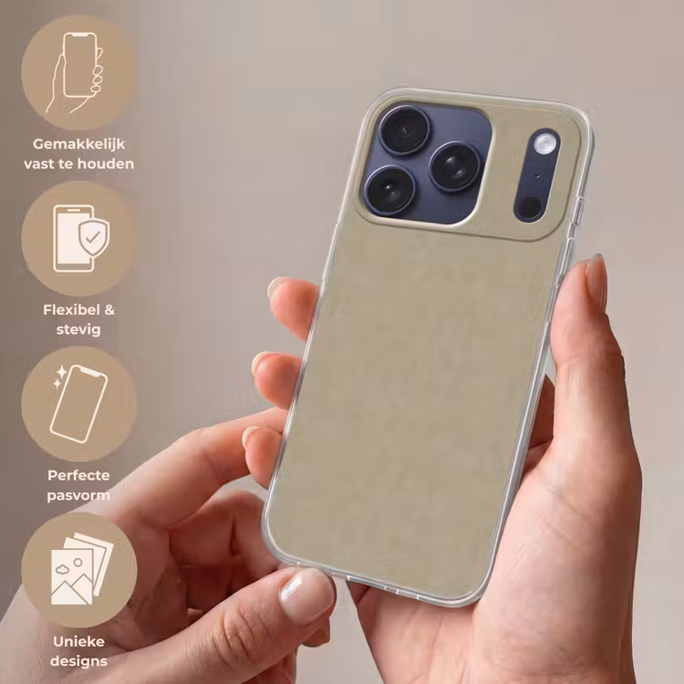 Taupekleur - Gewolkt textuur - Natuurlijk Telefoonhoesje iPhone 17 Pro klein 878 -sfeer3_NL