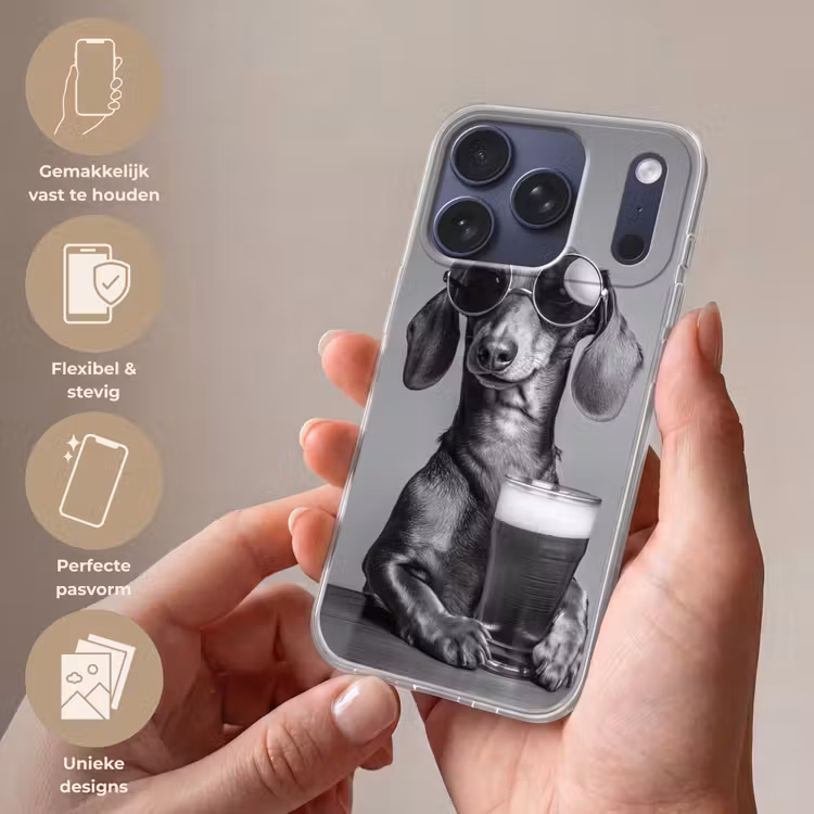 Teckel - Bier - Glas - Bril Telefoonhoesje iPhone 17 Pro klein -sfeer3_NL