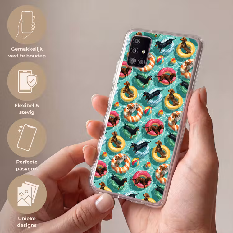 Teckels - Zwembad - Kleurrijk Telefoonhoesje Samsung Galaxy A51 5G klein 373 -sfeer3_NL