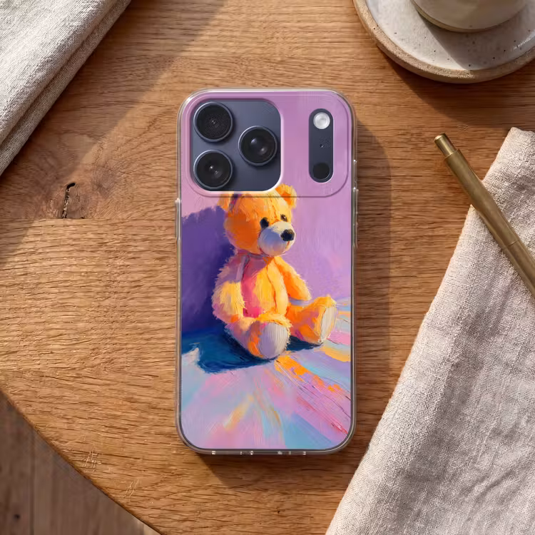 Teddybeer - Schaduw - Penseelstreken - Paars Telefoonhoesje iPhone 17 Pro klein -sfeer1