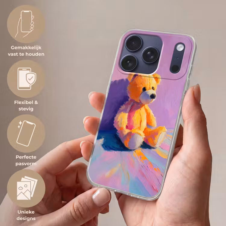 Teddybeer - Schaduw - Penseelstreken - Paars Telefoonhoesje iPhone 17 Pro klein -sfeer3_NL
