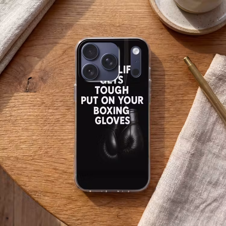Tekst - Bokshandschoenen - Wit Telefoonhoesje iPhone 17 Pro klein -sfeer1