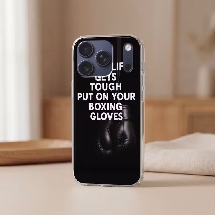 Tekst - Bokshandschoenen - Wit Telefoonhoesje iPhone 17 Pro klein -sfeer2