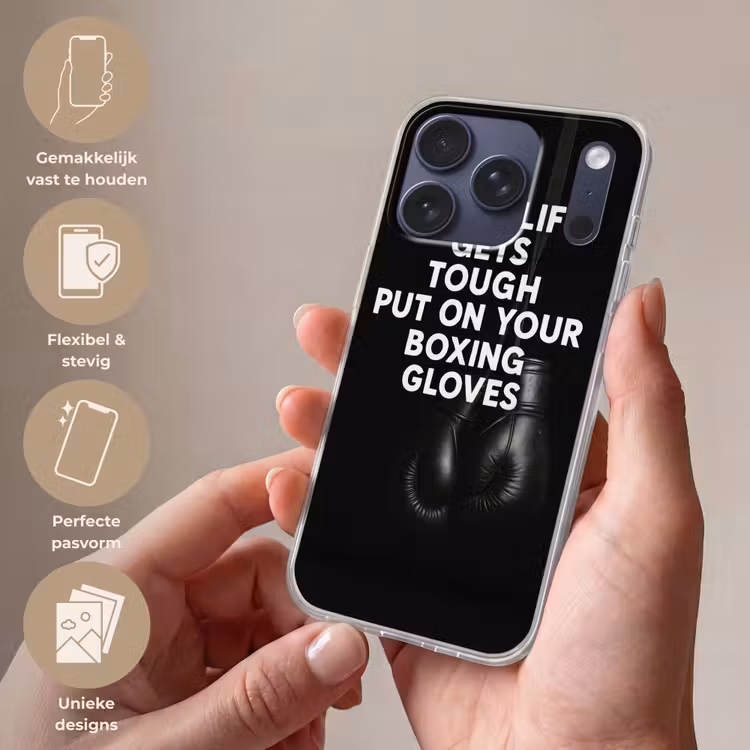 Tekst - Bokshandschoenen - Wit Telefoonhoesje iPhone 17 Pro klein -sfeer3_NL