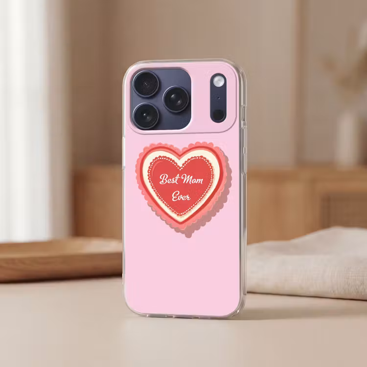 Tekst - Hartje - Moeder - Roze Telefoonhoesje iPhone 17 Pro klein -sfeer2