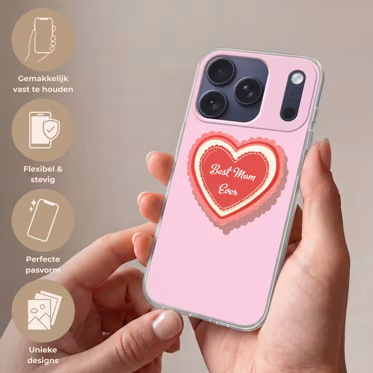 Tekst - Hartje - Moeder - Roze Telefoonhoesje iPhone 17 Pro klein -sfeer3_NL