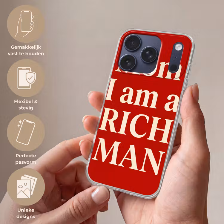 Tekst - Rijkdom - Motivatie - Rood - Modern Telefoonhoesje iPhone 17 Pro klein -sfeer3_NL
