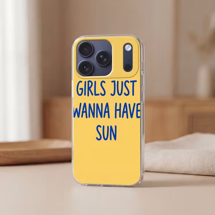 Tekst - Zon - Zomer - Modern - Geel Telefoonhoesje iPhone 17 Pro klein -sfeer2
