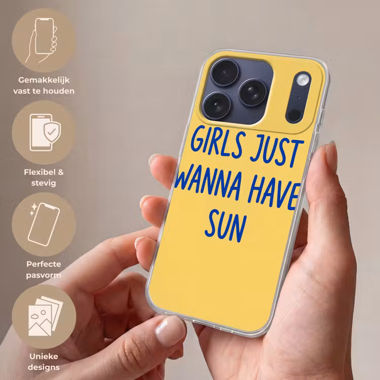 Tekst - Zon - Zomer - Modern - Geel Telefoonhoesje iPhone 17 Pro klein -sfeer3_NL