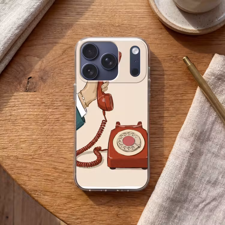 Telefoon - Hand - Vintage - Communicatie - Rood Telefoonhoesje iPhone 17 Pro klein -sfeer1