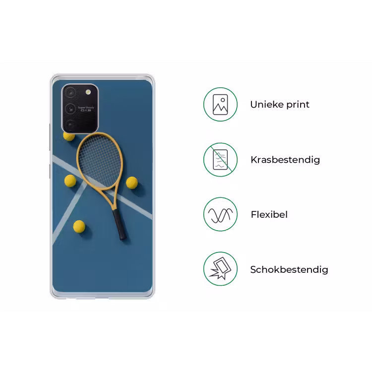 Tennisracket - Bal - Blauw - Veld Telefoonhoesje Samsung Galaxy S10 Lite klein -specsS10Lite