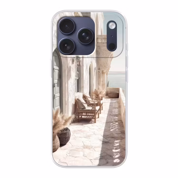 Terras - Stoelen - Strand - Beige Telefoonhoesje iPhone 17 Pro klein -3d