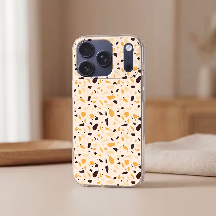 Terrazzo -  Patroon - Geel - Telefoonhoesje iPhone 17 Pro klein 878 -sfeer2