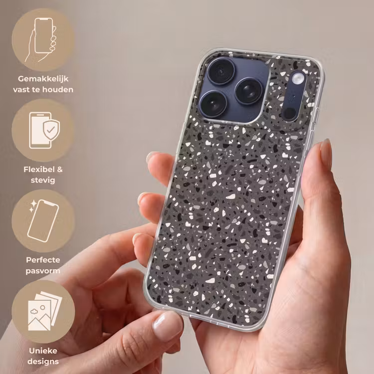 Terrazzo - Patroon - Grijs Telefoonhoesje iPhone 17 Pro klein 878 -sfeer3_NL