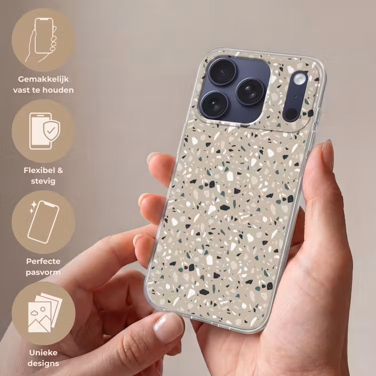 Terrazzo - Patroon - Groen Telefoonhoesje iPhone 17 Pro klein 878 -sfeer3_NL