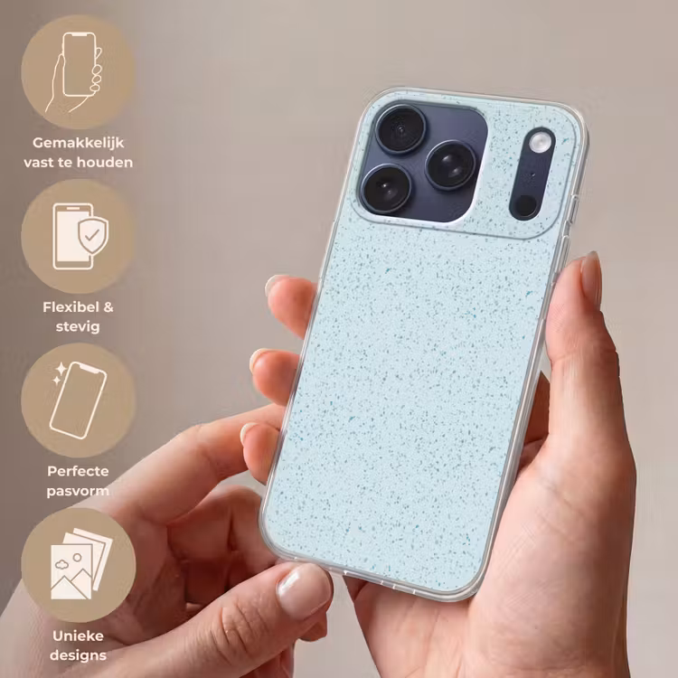 Terrazzo - Patroon - Kleurrijk - Baby Blauw Telefoonhoesje iPhone 17 Pro klein 878 -sfeer3_NL