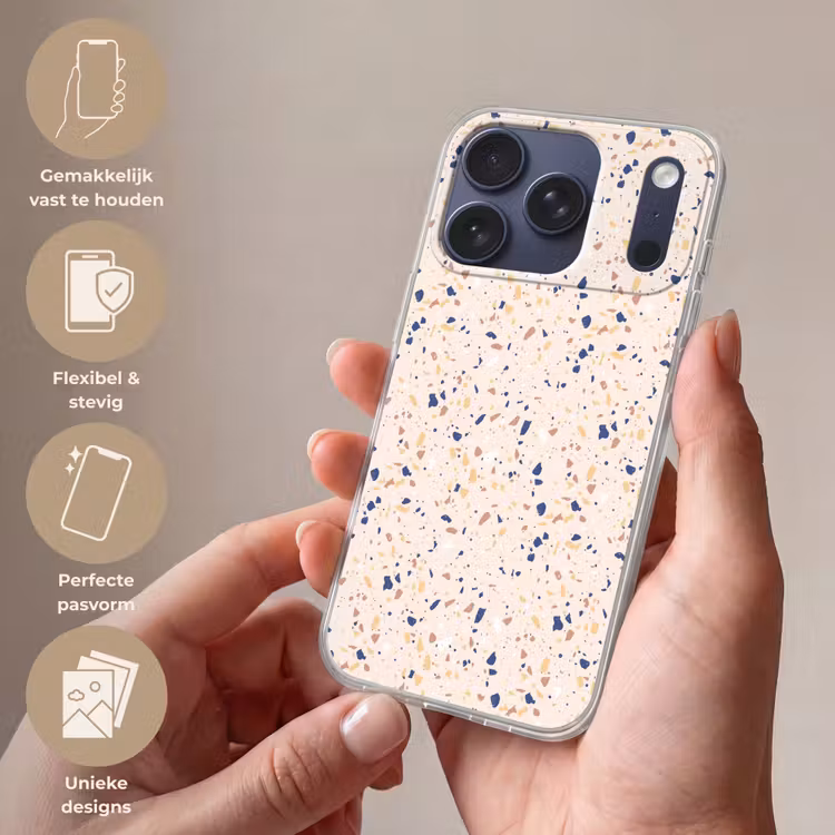 Terrazzo -  Patroon - Kleurrijk - Indigo Telefoonhoesje iPhone 17 Pro klein 878 -sfeer3_NL