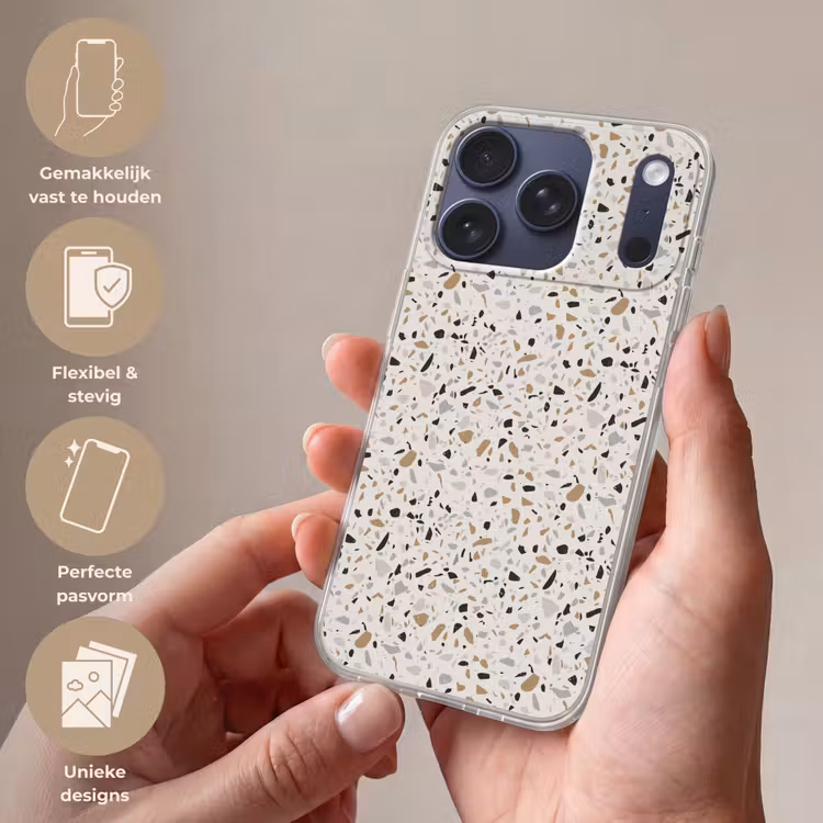 Terrazzo - Patroon - Staal Telefoonhoesje iPhone 17 Pro klein 878 -sfeer3_NL