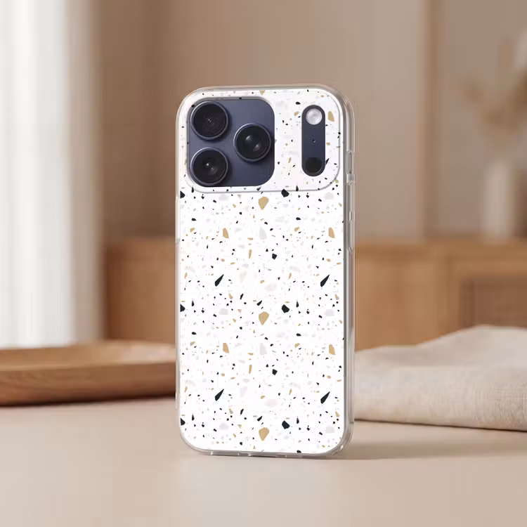 Terrazzo - Patroon - Wit - Neutraal Telefoonhoesje iPhone 17 Pro klein 878 -sfeer2