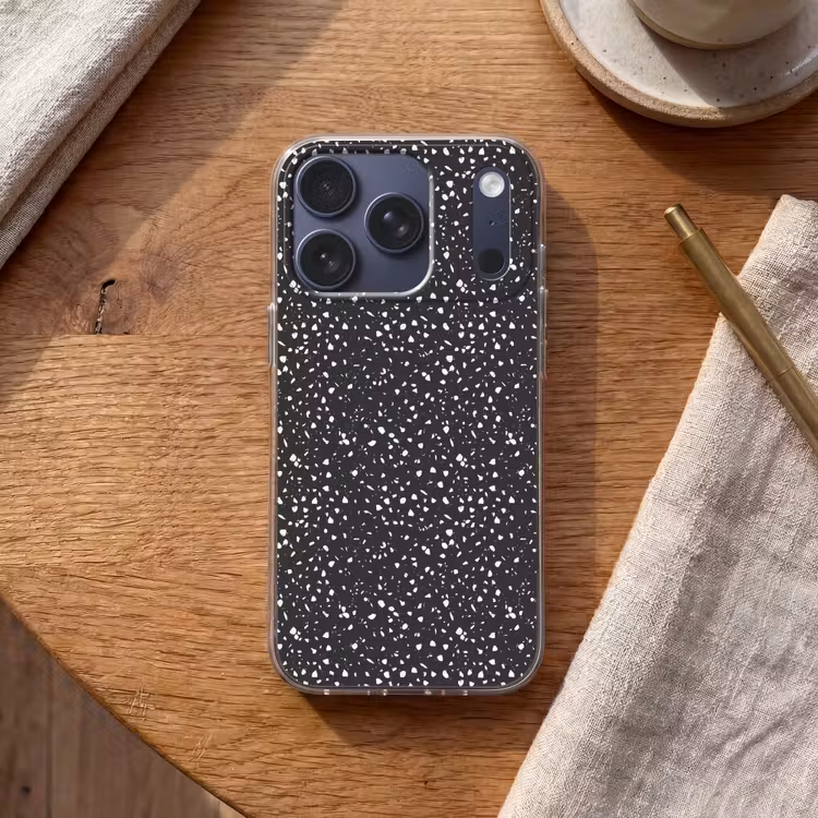 Terrazzo -  Patroon - Zwart - Wit Telefoonhoesje iPhone 17 Pro klein 878 -sfeer1