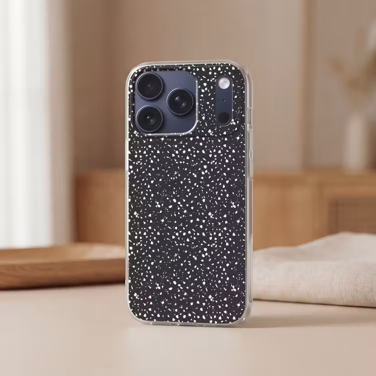 Terrazzo -  Patroon - Zwart - Wit Telefoonhoesje iPhone 17 Pro klein 878 -sfeer2