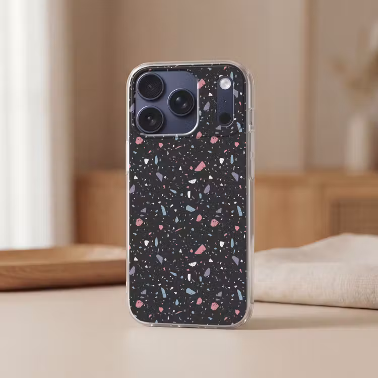 Terrazzo - Patroon - Zwart - Zacht Telefoonhoesje iPhone 17 Pro klein 878 -sfeer2