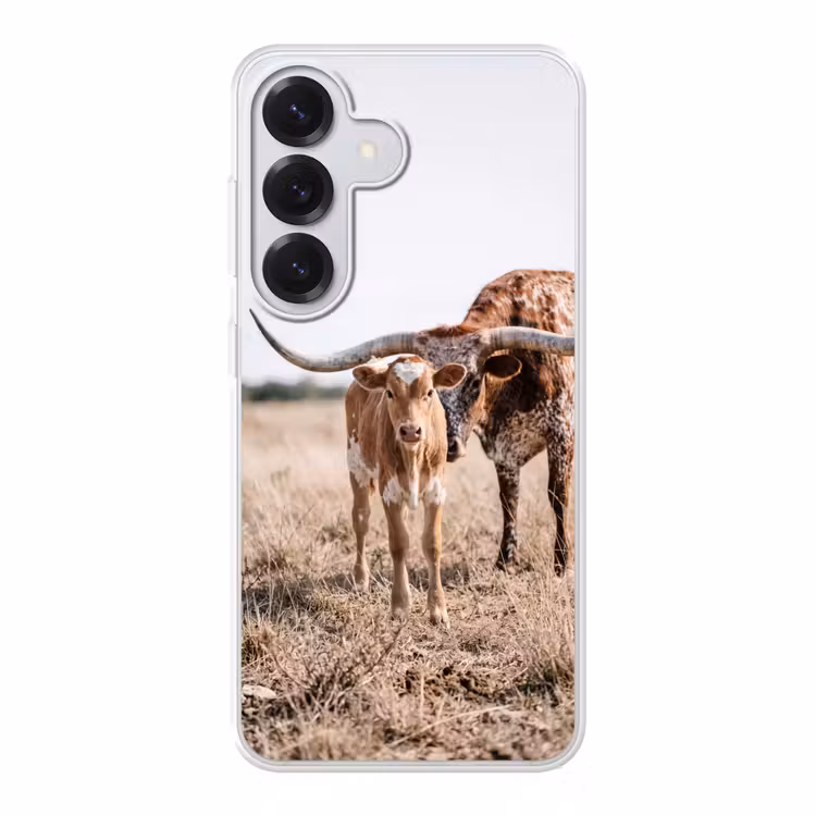 Texas Longhorn - Kalf - Weide - Dieren Telefoonhoesje Samsung Galaxy S26 klein -3d