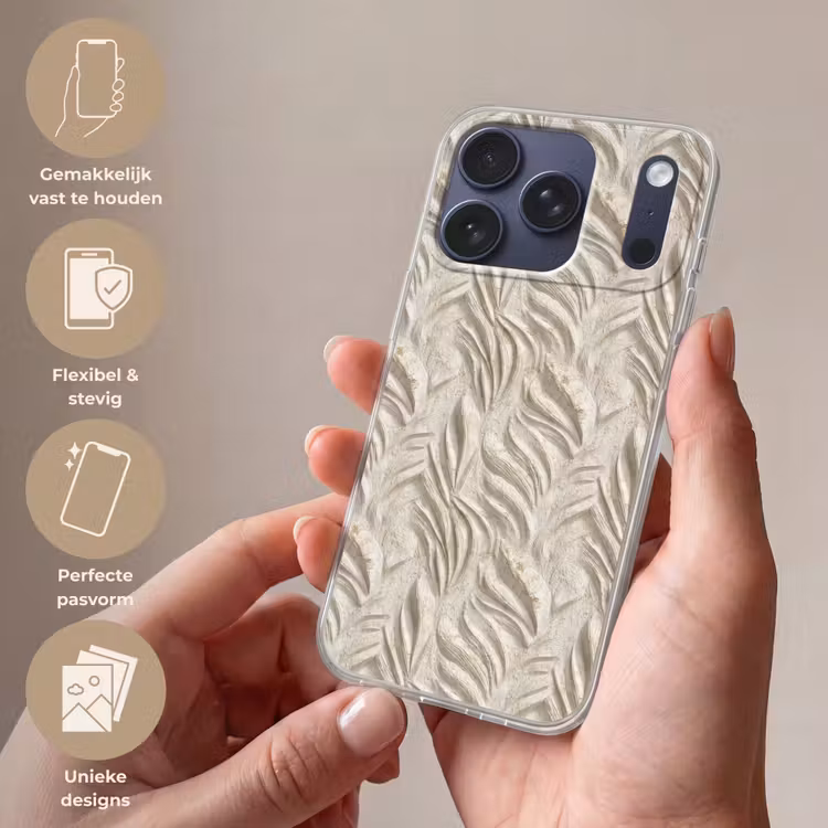 Textuur - Reliëf - Beige Telefoonhoesje iPhone 17 Pro klein 878 -sfeer3_NL