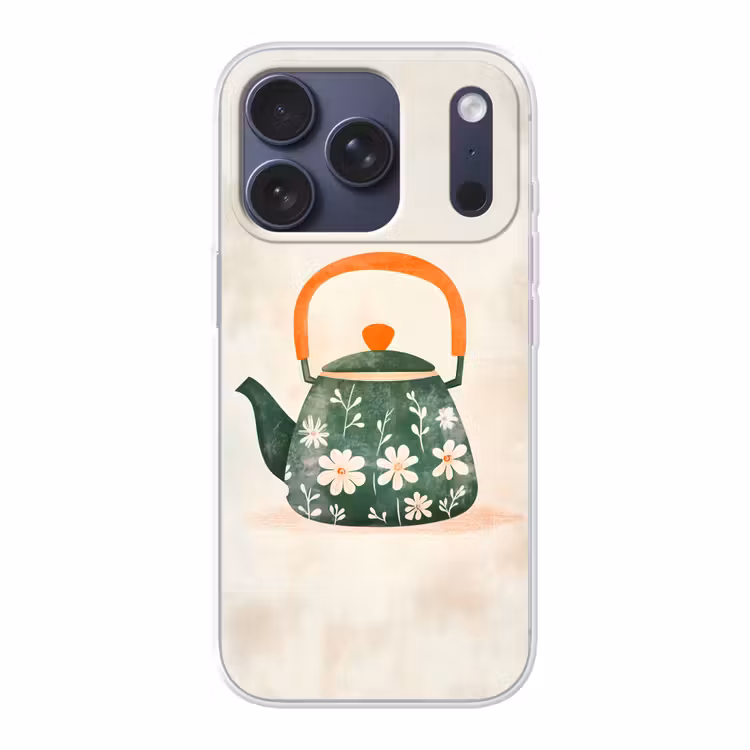 Theepot - Groen - Bloemen - Oranje Telefoonhoesje iPhone 17 Pro klein -3d