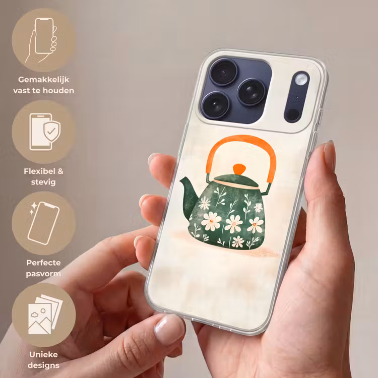 Theepot - Groen - Bloemen - Oranje Telefoonhoesje iPhone 17 Pro klein -sfeer3_NL
