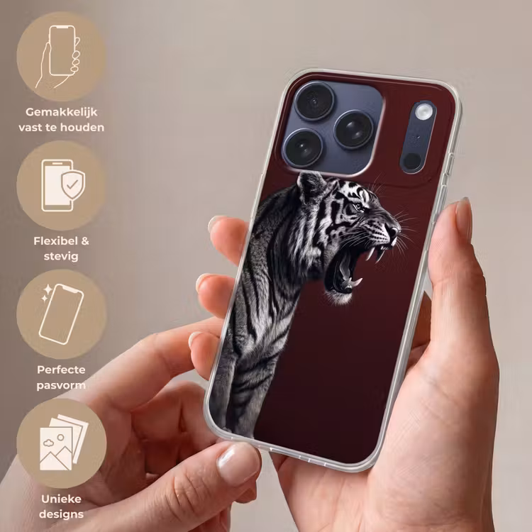 Tijger - Brult - Bordeaux Telefoonhoesje iPhone 17 Pro klein -sfeer3_NL