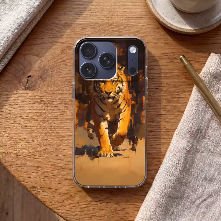 Tijger - Geschilderd - Oranje - Penseelstreken Telefoonhoesje iPhone 17 Pro klein -sfeer1