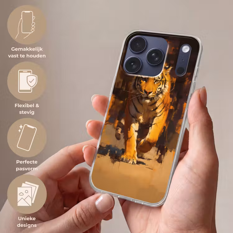 Tijger - Geschilderd - Oranje - Penseelstreken Telefoonhoesje iPhone 17 Pro klein -sfeer3_NL