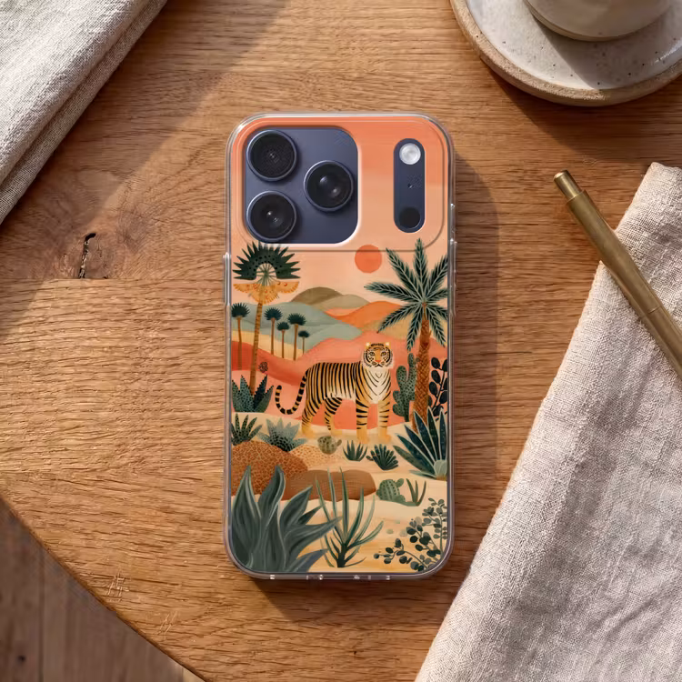 Tijger - Kleurrijk - Palmen - Cactus Telefoonhoesje iPhone 17 Pro klein -sfeer1