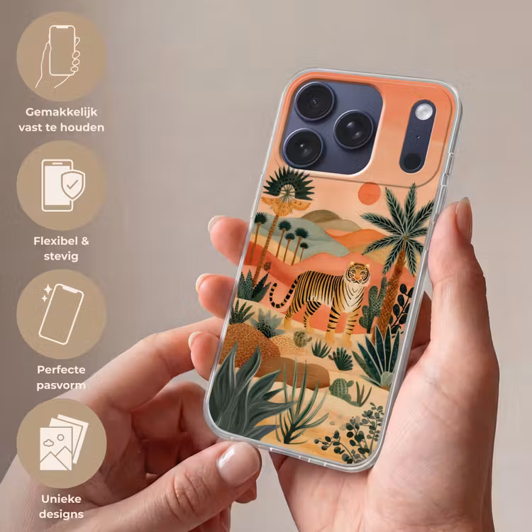 Tijger - Kleurrijk - Palmen - Cactus Telefoonhoesje iPhone 17 Pro klein -sfeer3_NL