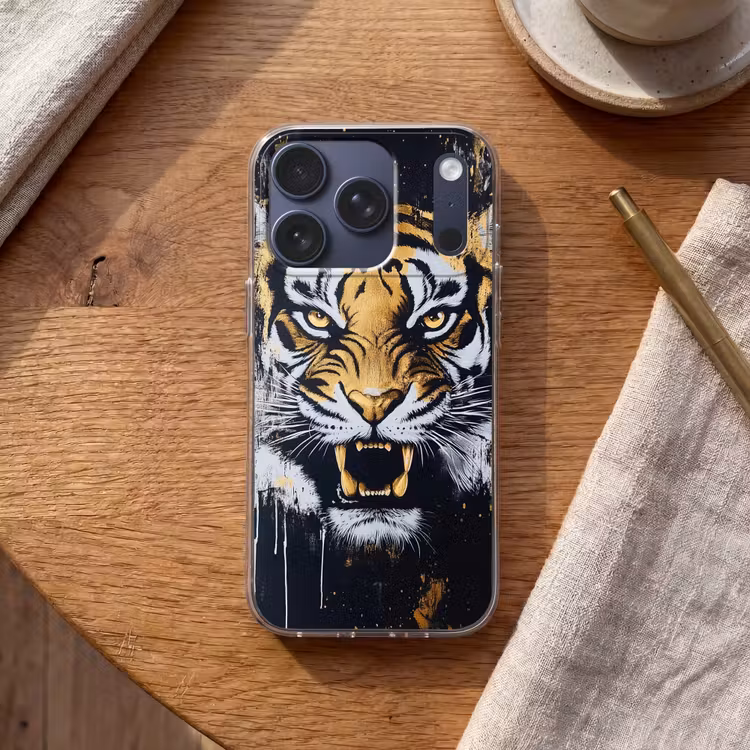 Tijger - Verfspatten - Goud Telefoonhoesje iPhone 17 Pro klein -sfeer1