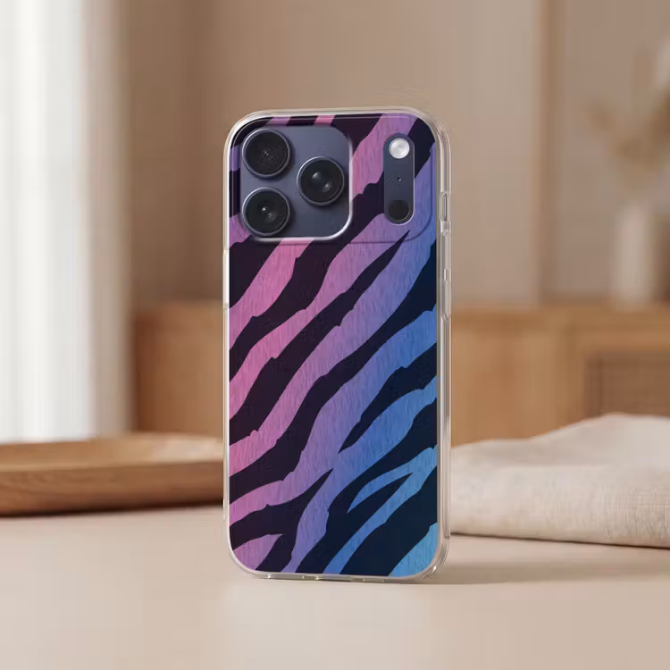 Tijgerprint - Blauw - Paars - Kleurrijk Telefoonhoesje iPhone 17 Pro klein -sfeer2