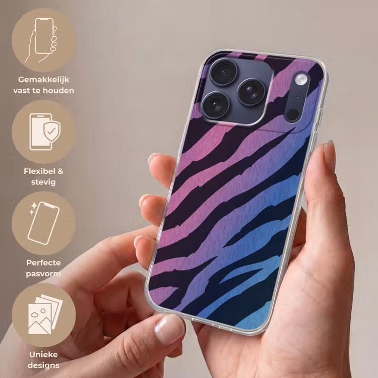 Tijgerprint - Blauw - Paars - Kleurrijk Telefoonhoesje iPhone 17 Pro klein -sfeer3_NL